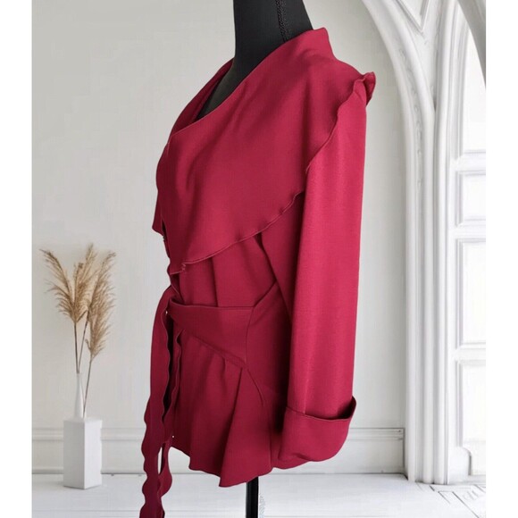 CHADWICKS COLLECTION Women’s Top Maroon Tie Belt Snap Front - Picture 2 of 9